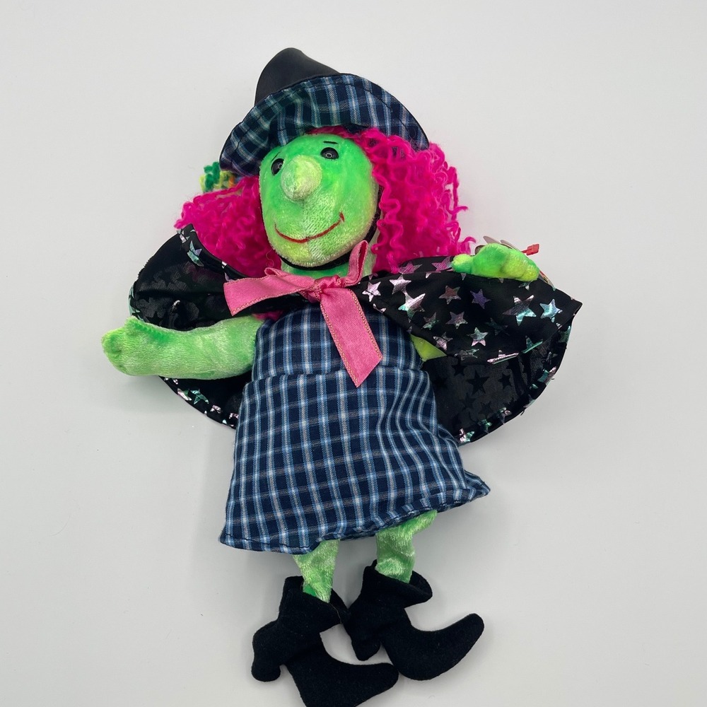 Ty Beanie Babies Scary the Witch Halloween Plush 2000 Green Pink Blue Black 10in